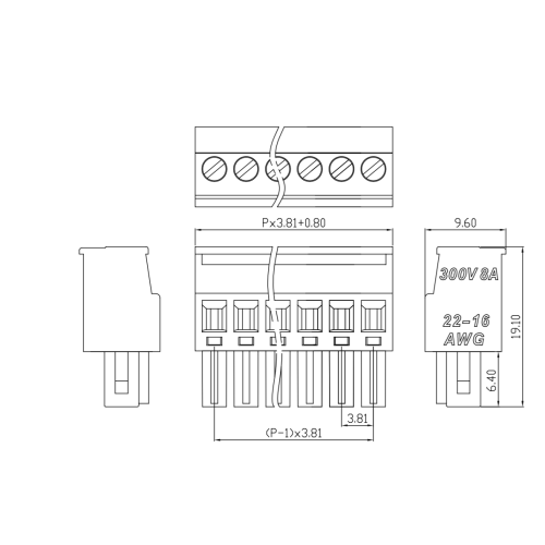 3.81mm pitch side vertical plug-in terminal socket plug